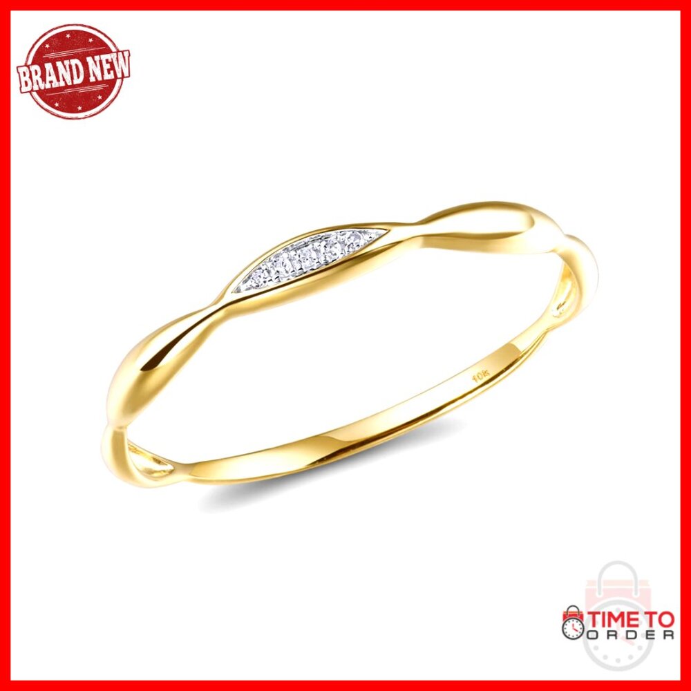 10k Solid Gold Diamond Twisted Stacking Ring Size… - image 1